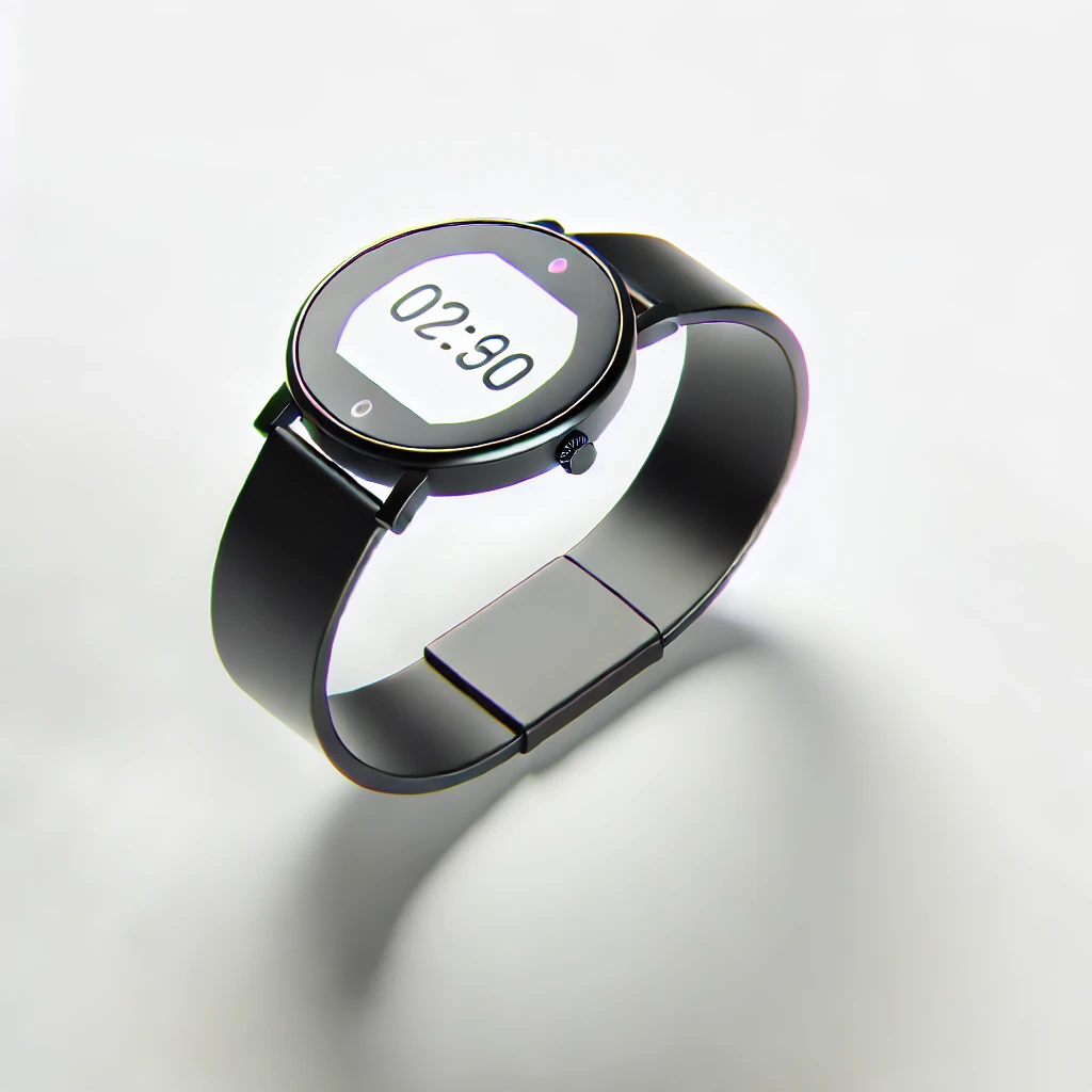 DALL·E 2024-11-10 11.36.31 - A high-quality image featuring a modern smartwatch with a digital display, on a minimalistic white background with a slight border radius and soft sha